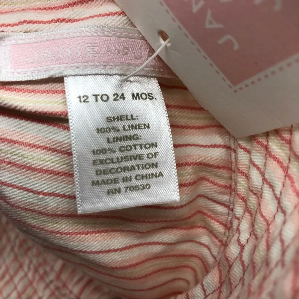 Janie & Jack Reversible Hat Baby Girl 12-24‎ Mos 100% Linen NWT
